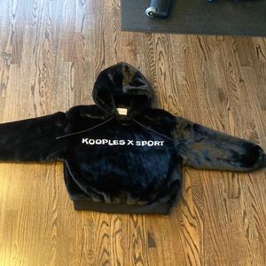 Koopls X Sport, faux fur jacket (hoodie style) size small.